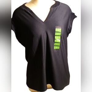 RBX - Flutter Sleeve, Split neck,  UPF 50+, Ribbed Women's Large Navy Blue Top